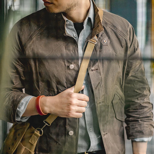 Vintage Stand Collar Oil Waxed Canvas Jacket – Waterproof Classic Hunting Coat